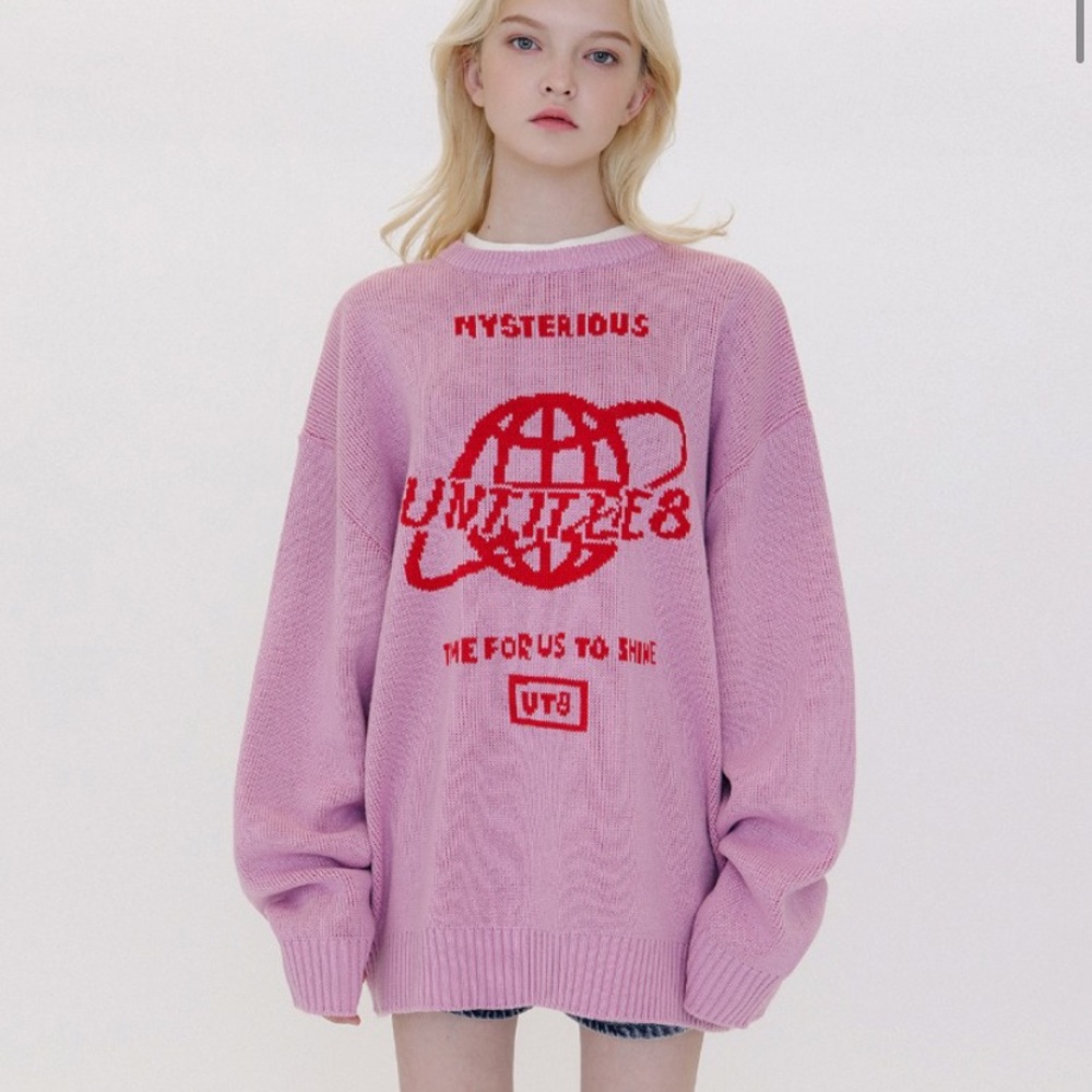Pink Planet Logo Knit Oversized Sweater